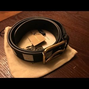 Burberry Mens Women Black leather check Belt 90 SM